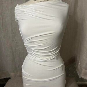H&M White One Shoulder Ruched Mini Dress